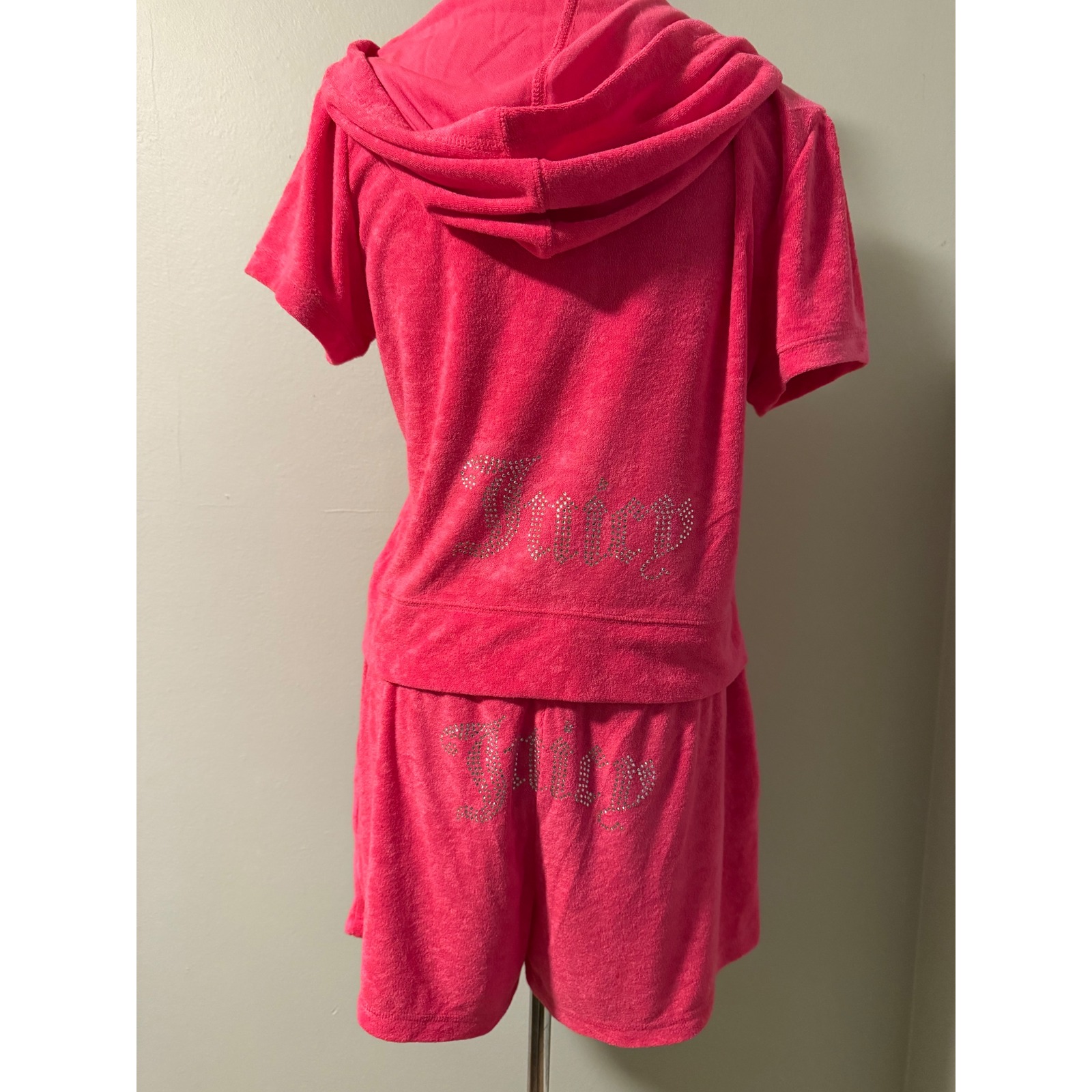 Juicy Couture Watermelon Pink Terry Cloth Hoodie Shorts Set Y2k Girly
